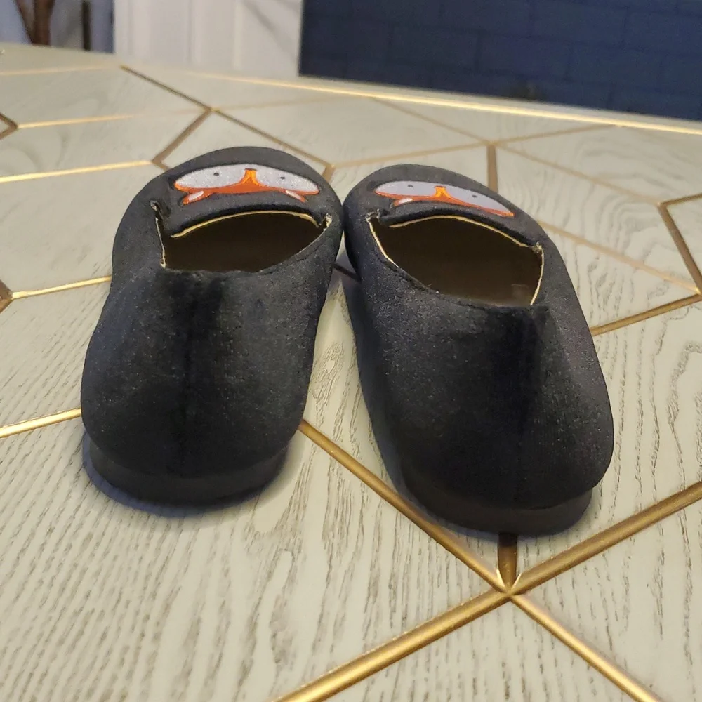 Lands'end Black Velvet Girl's Slip-On Flats with Orange Fox. Size 4M.